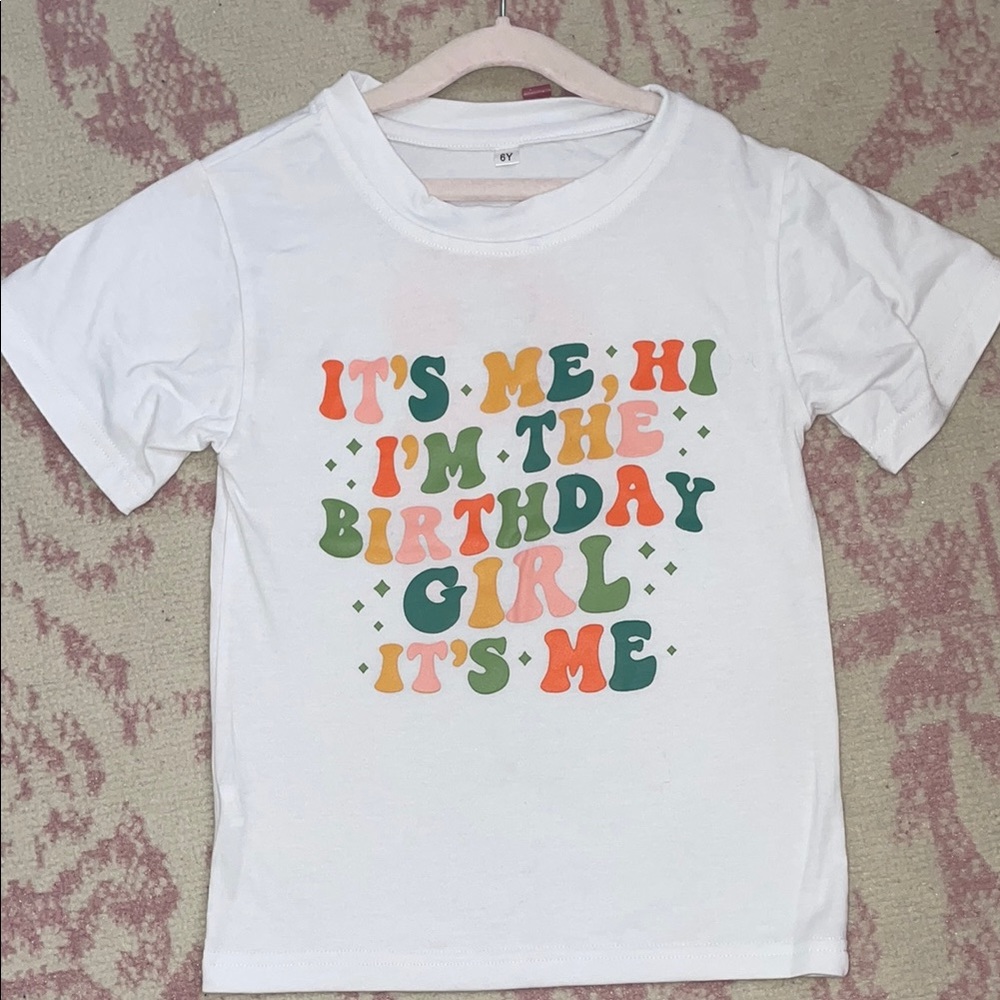 Kids' White Birthday Tee with Colorful Print, 6 Year Old!